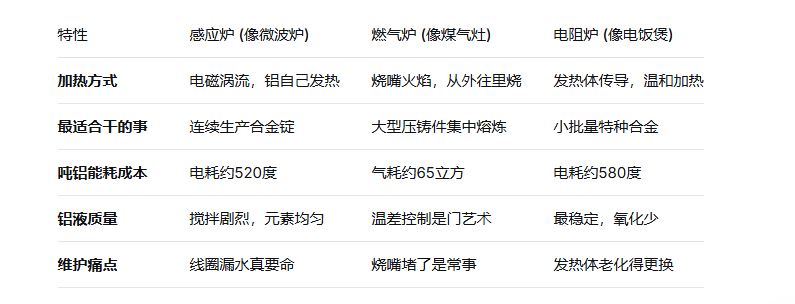 感应炉、燃气炉和电阻炉三种主流炉型的详细介绍和对比分析。